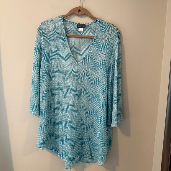 Jordan Taylor Tops - Jordan Taylor‎ Chevron Knit Beach Cover Up Teal White V Neck L